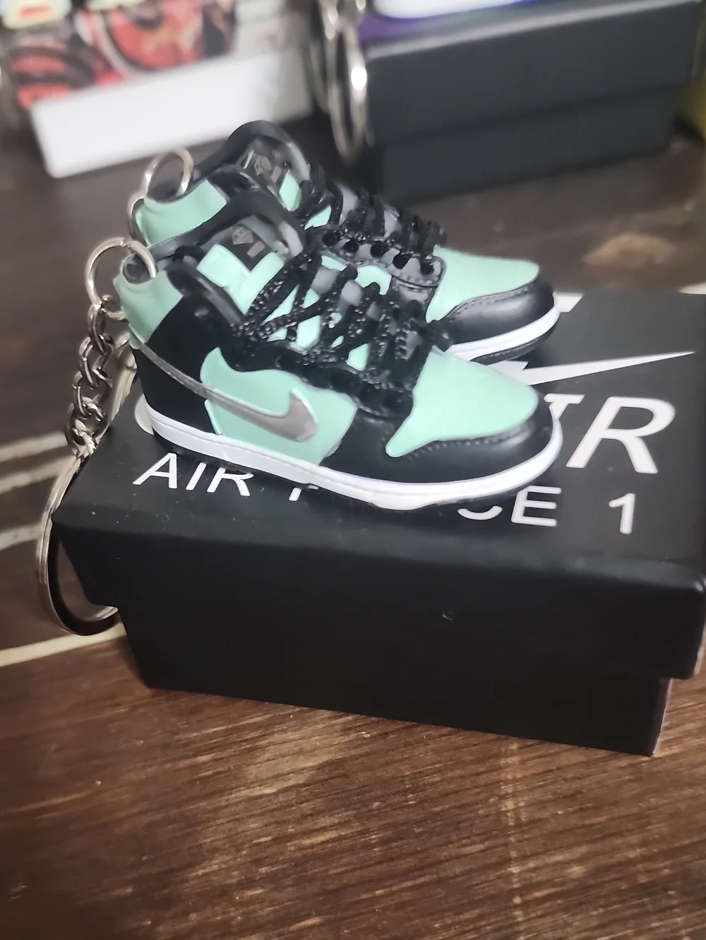 Tiffany Mint & Black High-Top Sneakers Keychain - Mini Athletic Shoe